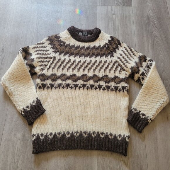Vintage Nordic Style Pure New Wool Sweater With Geometric Patterns Unisex Fit Si - Picture 1 of 6